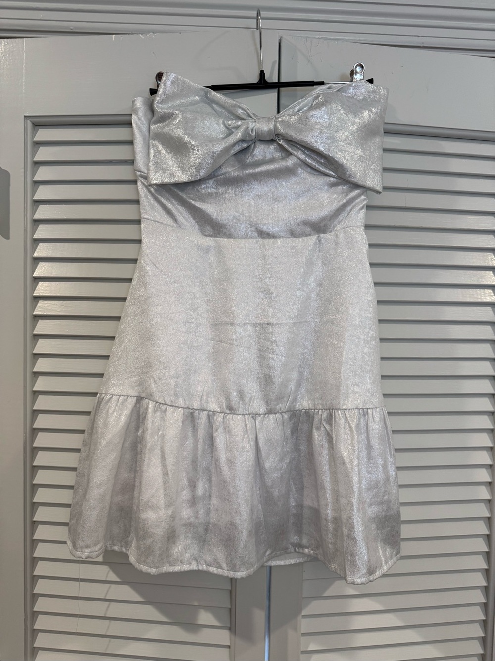 TCEC Silver Strapless Bow Front Mini Dress